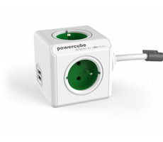 PowerCube Extended USB zelená / Predlžovací prívod 230V / 1.5m / 4 zásuvky / 2x USB Port