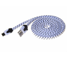 PremiumCord Kábel micro USB 2.0 (AB) 2m / plochý textilný kábel / čierno-biely