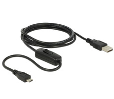 DeLock nabíjací kábel USB 2.0 Type-A samec > USB 2.0 Micro-B samec s vypínačom pre Raspberry Pi 1.5 m