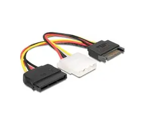 DeLock Power Adapter SATA 15-pin samec > Molex samica 4-pin + SATA 15-pin samica, 16.5cm