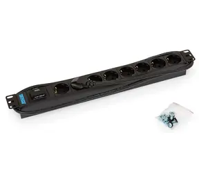 Rozvodný panel Triton 19" 1U, 8x zásuvka podľa DIN, max 16A, 2m varistorová bleskoistka 