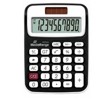 MediaRange MROS190 čierna / Kancelárska kalkulačka / 10 miestny LCD displej / Solárne a batériové napájanie / pamäť