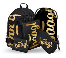 BAAGL SET 5 - Školský set Skate Gold: batoh / peračník / sáčok / dosky / peňaženka