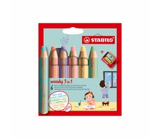 STABILO® Woody 3 in 1 - 6 ks sada s strúhadlom - 6 rôznych pastelových farieb