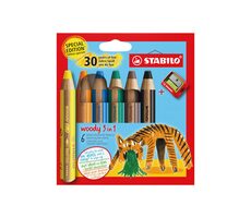 STABILO® Woody 3 in 1 - Anniversary Edition - Tiger - 6 ks sada s strúhadlom - 6 rôznych farieb