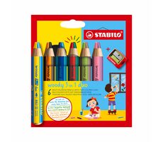 STABILO® Woody 3 in 1 duo - dvojfarebná tuha - 6 ks sada s strúhadlom