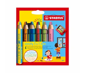 STABILO® Woody 3 in 1 duo - dvojfarebná tuha - 6 ks sada s strúhadlom