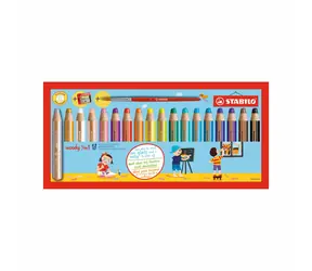 STABILO® Woody 3 in 1 - 18 ks sada s strúhadlom a so štetcom - 18 rôznych farieb