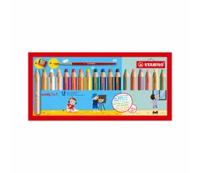 STABILO® Woody 3 in 1 - 18 ks sada s strúhadlom a so štetcom - 18 rôznych farieb