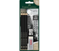 Faber-Castell Grafitové ceruzky s strúhadlom a gumou / tvrdosť B / 6ks / čierna
