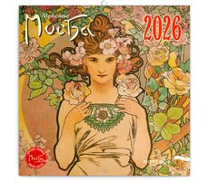 NOTIQUE Poznámkový kalendár Alfons Mucha 2026 - Západný / 30 x 30 cm