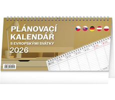 NOTIQUE Stolový kalendár Plánovacie s európskymi sviatkami 2026, 25 x 12,5 cm