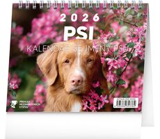 NOTIQUE Stolový kalendár Psy - s menami psov 2026, 16,5 x 13 cm