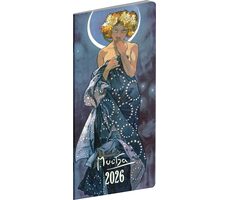 NOTIQUE Kapesný diár Alfons Mucha 2026 - plánovací mesačný / 8 x 18 cm