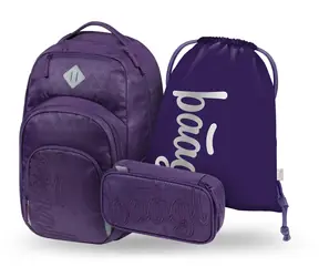BAAGL SET 3 Coolmate Plum: batoh, peračník, vrecko