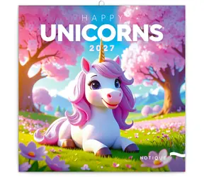 NOTIQUE Poznámkový kalendár Veselí jednorožci 2027, 30 x 30 cm