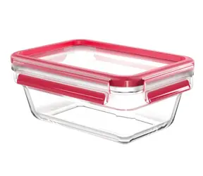 Emsa Clip&amp;Close Sklenená krabička na potraviny 0.85 l červená