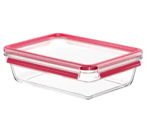 Emsa Clip&amp;Close Sklenená krabička na potraviny 2 l červená