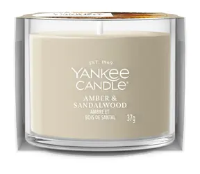 Yankee Candle Amber &amp; Sandalwood votívna sviečka plnená v skle 37g / doba horenia: až 10h