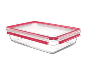 Emsa Clip&amp;Close Sklenená krabička na potraviny 3 l červená