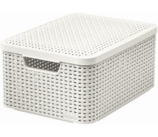 Curver Rattan Style2 M Úložný box s vekom 18 l krémovo-biela / 39.3 x 29.3 x 18.7 cm