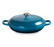 Le Creuset Signature Plytký hrniec s pokrievkou 30 cm modrá