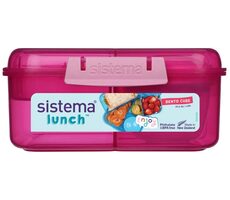 Sistema Lunch Trojkomorová krabička s nádobou na jogurt a 2 tácky 1.25 litra ružová