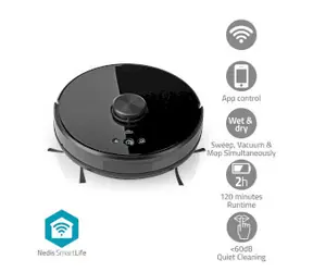 Nedis WIFIVCL001CBK čierna / Robotický vysávač 3v1 / zametanie & vysávanie & vytieranie / Wi-Fi / 0.6 l / 2000 Pa / LiDAR
