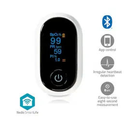 Nedis BTHOX10WT biela / Pulzný oxymeter / Bluetooth / OLED Displej / SmartLife / 2x AAA