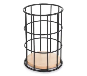 MSV ELIE stojan na príbory matná čierna / oceľ / drevo