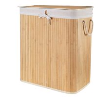 Compactor Bamboo XXL 105 L - 2dielny / Bambusový kôš na bielizeň s vekom / prírodný / 52 x 32 x 63 cm