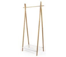 Compactor Bamboo Stender - Bambusový stojan na šaty s bielou policou na topánky / 80 x 44 x 160 cm