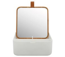 Spirella ALAIS zrkadlo so šperkovnicou 13.8 x 13.8 cm biela / plast / bambus
