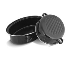 Lamart Pekáč Smalt Email oválny s pokrievkou / 6,3 L + 3,2 L / 40 x 29 x 17 cm / smalt / čierna