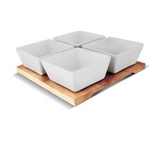Lamart Bamboo Sada Servírovacie misky 4ks biela-hnedá / 19 x 19cm / porcelán-drevo