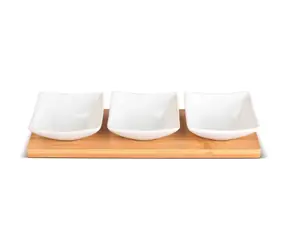 Lamart Bamboo Sada Servírovacie misky 3ks biela-hnedá / 26 x 8cm / porcelán-drevo