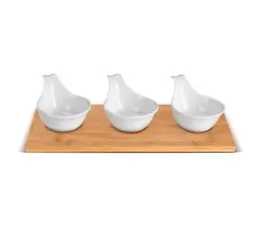 Lamart Bamboo Sada Servírovacie misky 3ks biela-hnedá / 27 x 12cm / porcelán-drevo