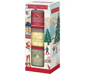 Yankee Candle darčeková sada 3 sklenených votívnych sviečok Holiday Party 2025