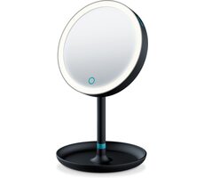 BEURER BS 45 kozmetické zrkadlo čierna / Priemer: 17.5 cm / extra magnetické zrkadlo / LED svetlo / napájanie 3x AA