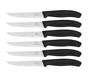VICTORINOX Swiss Classic sada 6 ks nožov na steaky čierna / vrúbkovaná čepeľ / Dĺžka čepele 11 cm