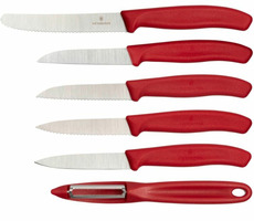 VICTORINOX súprava 5 ks nožov a škrabka na paradajky červená / 5x nôž / 1x škrabka na paradajky