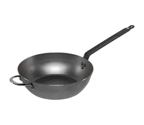 De Buyer Mineral B hlboká oceľová panvica s plochou rukoväťou 32 cm