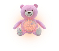 Chicco Plyšový medvedík s projektorom ružová / napájanie 3x AAA / od 0+