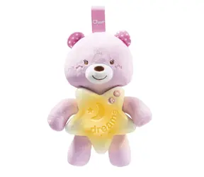 Chicco Medvedík First Dreams s nočnou lampičkou a melódiami ružová