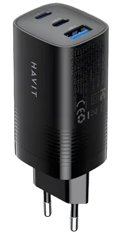 Havit UC20 čierna / Cestovná nabíjačka / GaN / 65 W / 2x USB-C / USB-A