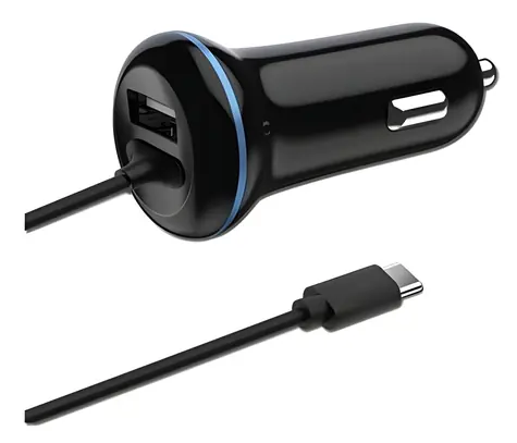 2GO 12W čierna / Nabíjačka do auta / 1x USB-A / 1x USB-C / 140 cm