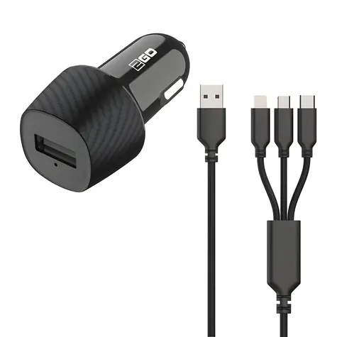 2GO 3in1 čierna / Autonabíjačka / 15W / Micro-USB & Lightning & USB-C