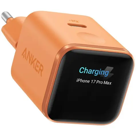 Anker Nano 45W SMART Display oranžová / Nabíjačka do siete / 1x USB-C / GaN / TÜV