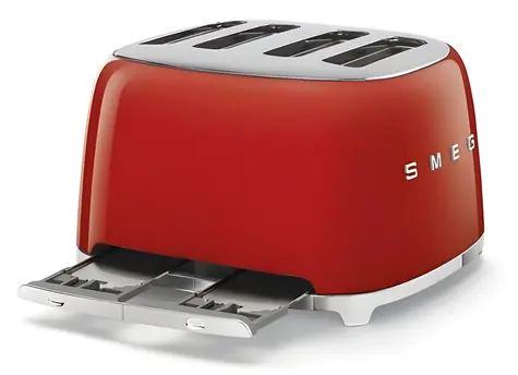 SMEG TSF03RDEU červená / Hriankovač / 2000 W / 4 sloty / 4 hrianky / 6 stupňov opečenia