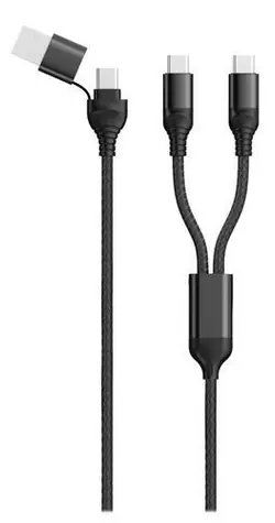 2GO DUO čierna / Nabíjací kábel / USB-A a USB-C na 2x USB-C / 1,2 m
